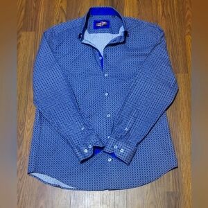 Soul of London Men's Dress Shirt 16.5 | Blue Pattern | Modern Fit